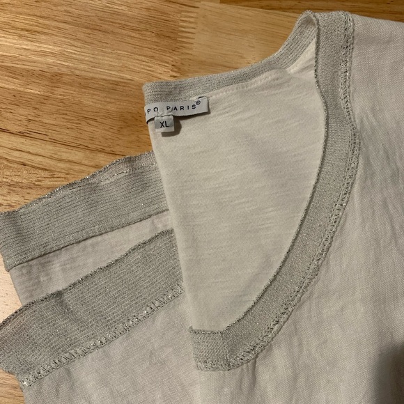 Tempo Paris White Linen Top Silver Border 782E size XL - Picture 1 of 5